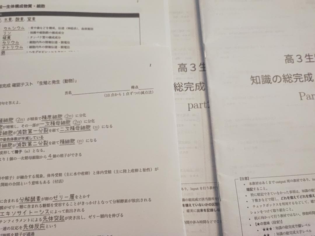 鉄緑会による最新版高3生物知識の総完成とガイダンスのフルセット　駿台　河合塾