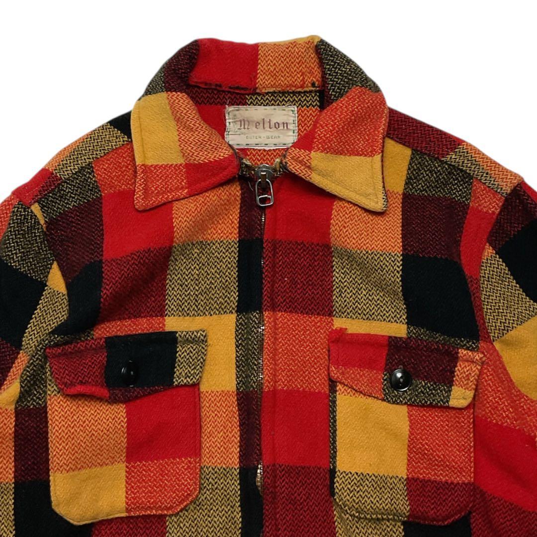 【0326】Melton　70s　チェック柄ウールシャツジャケットUSA製