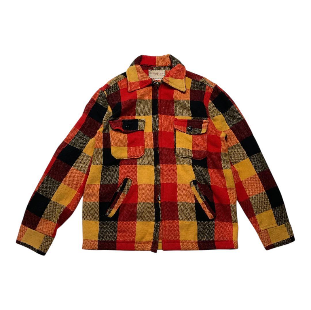 【0326】Melton　70s　チェック柄ウールシャツジャケットUSA製