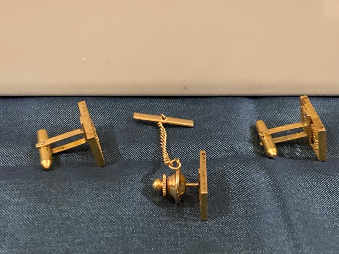 14K 金製 そろばんモチーフ カフス＆ネクタイピン 3点セット　商売繁盛祈願