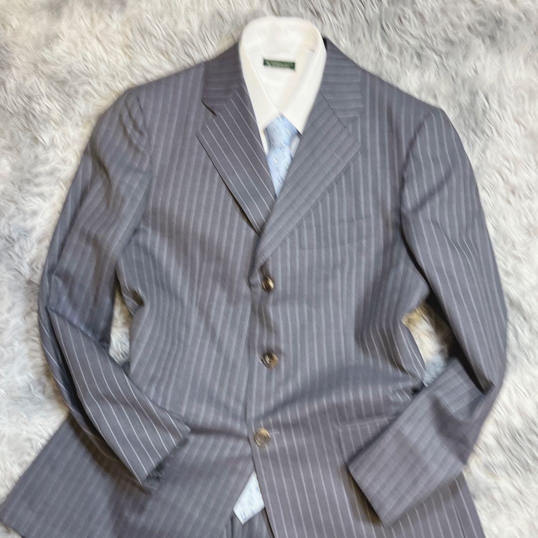【ほぼ新品】バーバリー ロンドン ストライプ ビジネススーツ セット グレー Ｓ