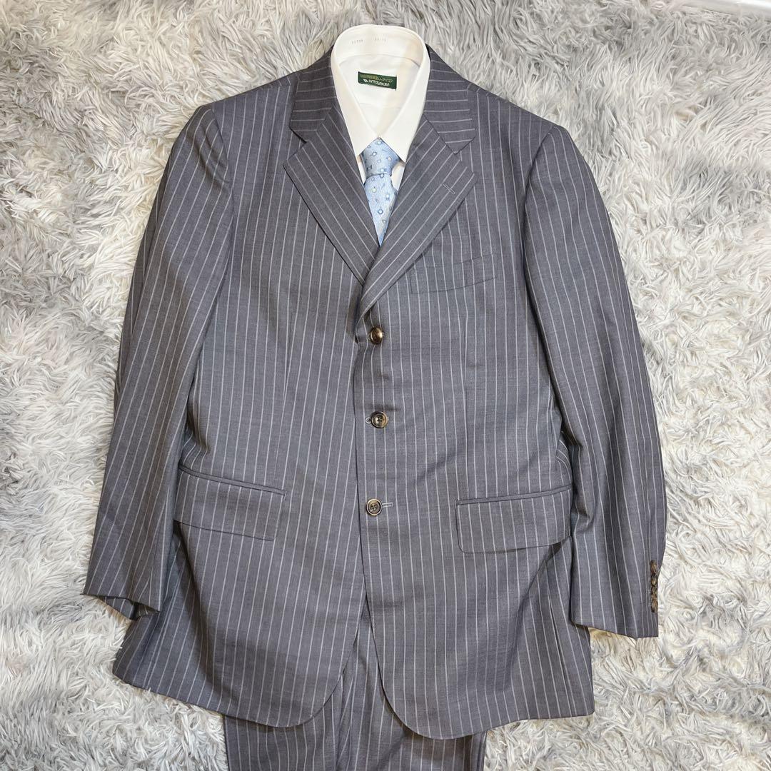 【ほぼ新品】バーバリー ロンドン ストライプ ビジネススーツ セット グレー Ｓ