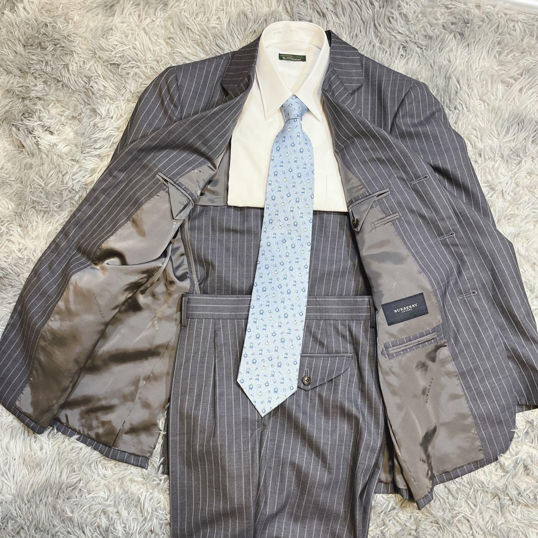 【ほぼ新品】バーバリー ロンドン ストライプ ビジネススーツ セット グレー Ｓ