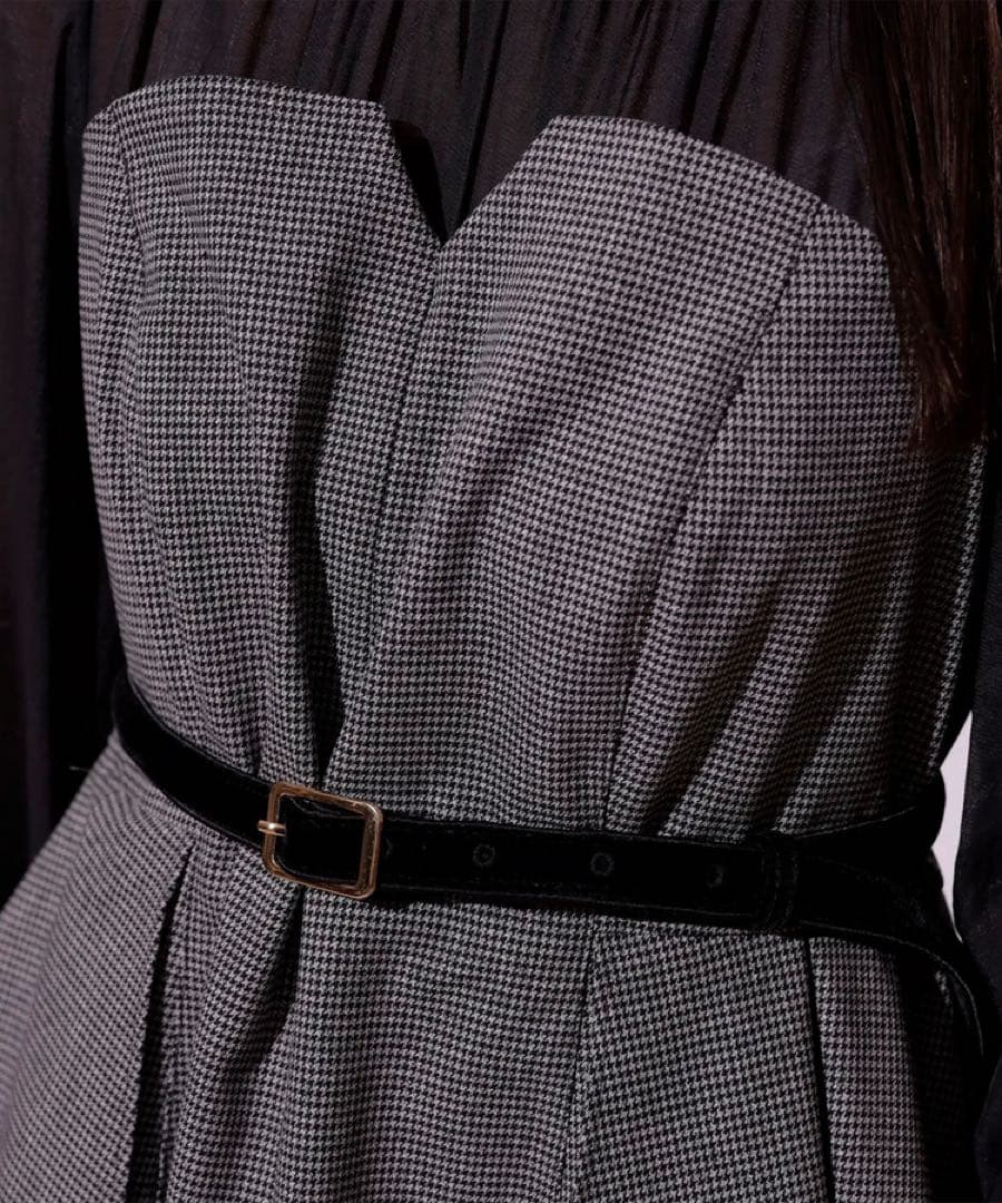 【訳アリ】Mystrada ペプラムコンビワンピース　千鳥　サイズM