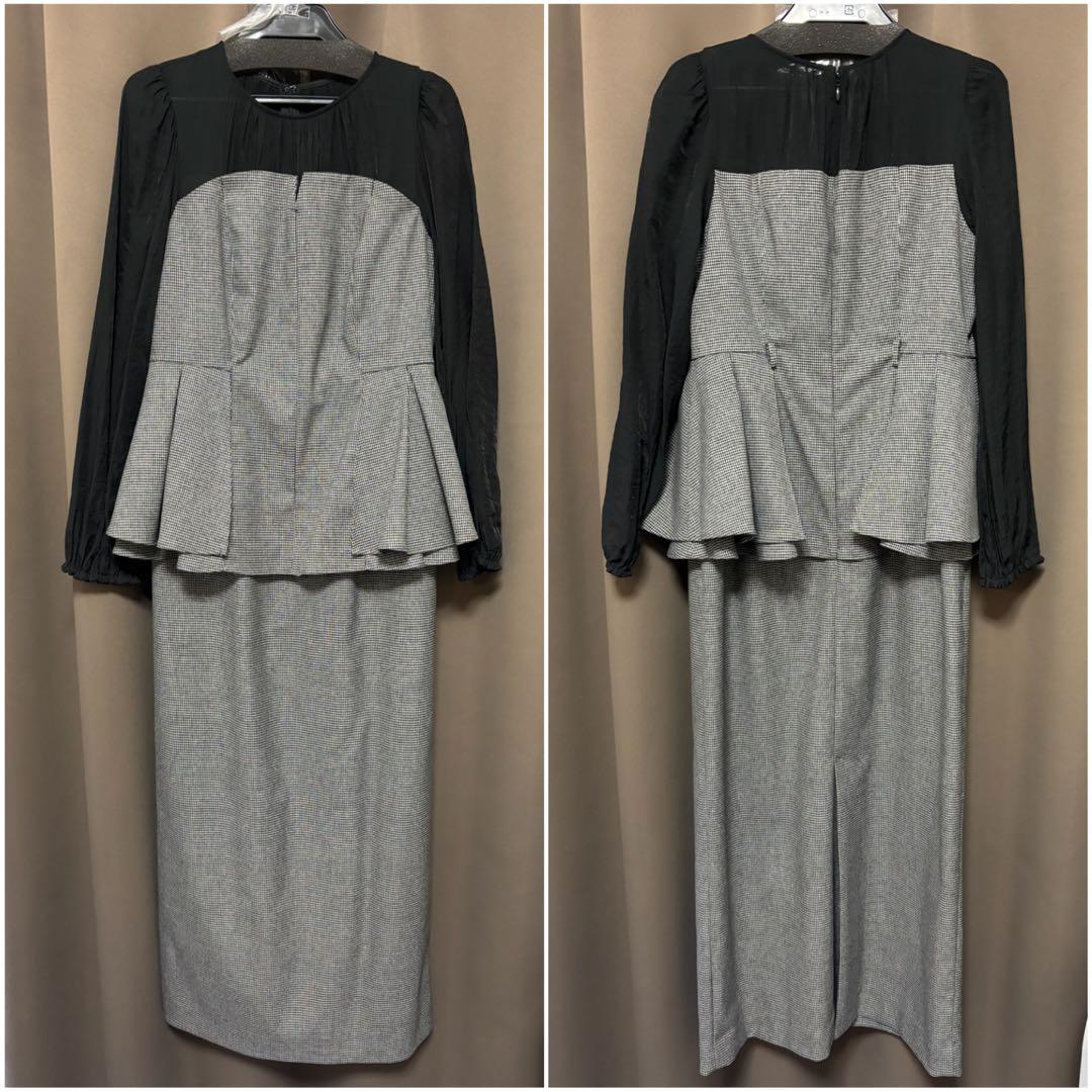 【訳アリ】Mystrada ペプラムコンビワンピース　千鳥　サイズM