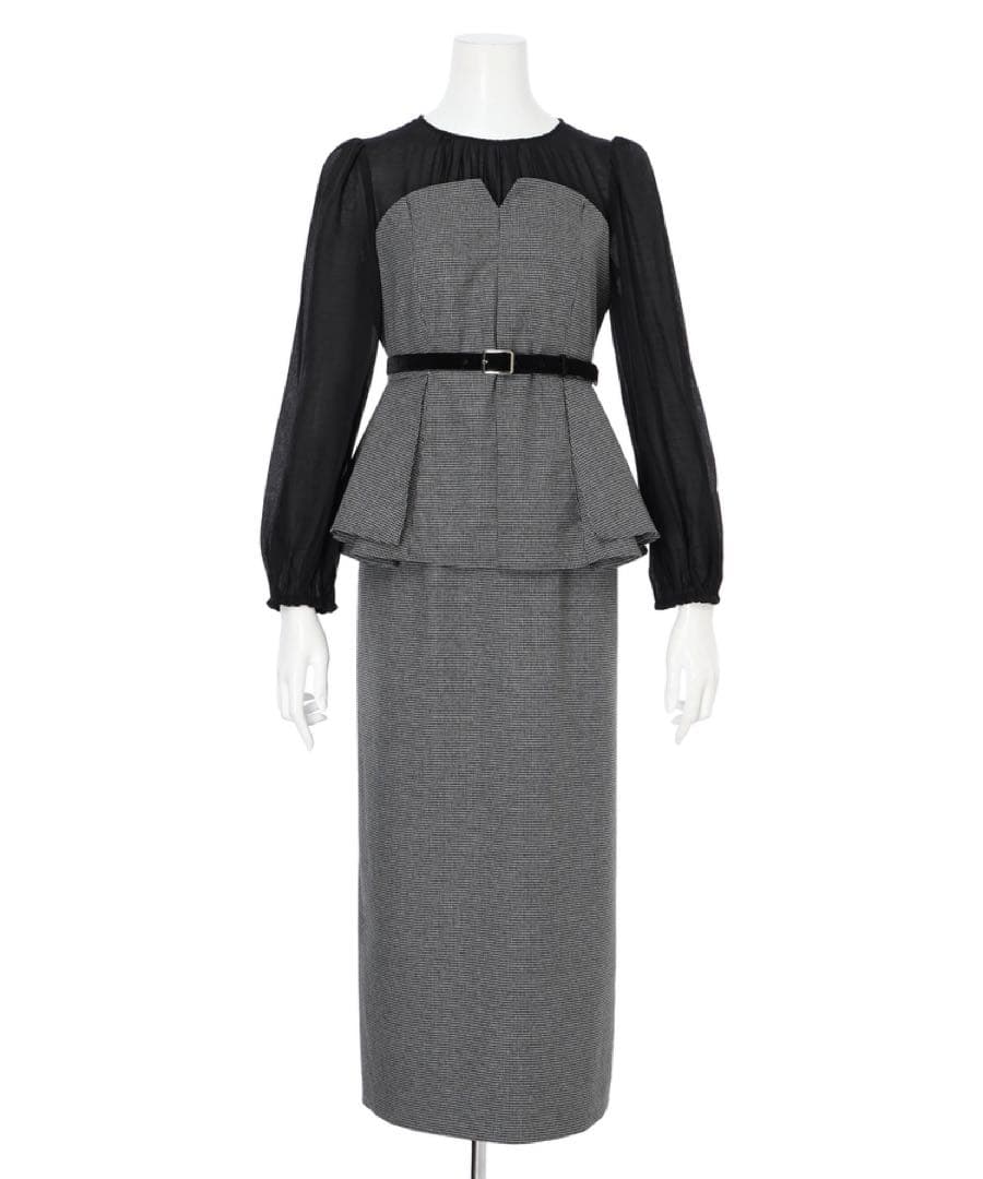 【訳アリ】Mystrada ペプラムコンビワンピース　千鳥　サイズM