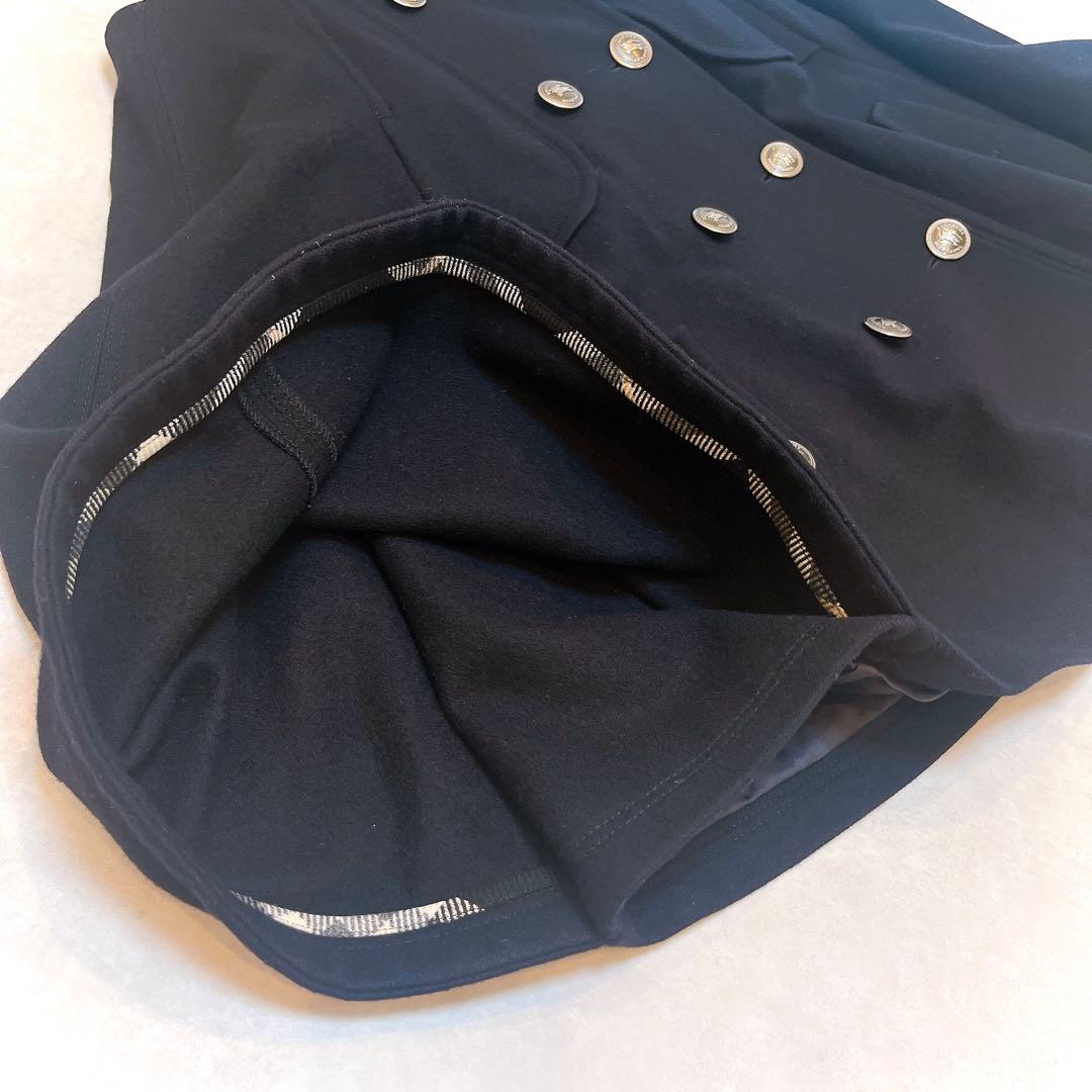 美品◆バーバリー ウール ケープ コート 銀ボタン ノバチェック◇ネイビー 38