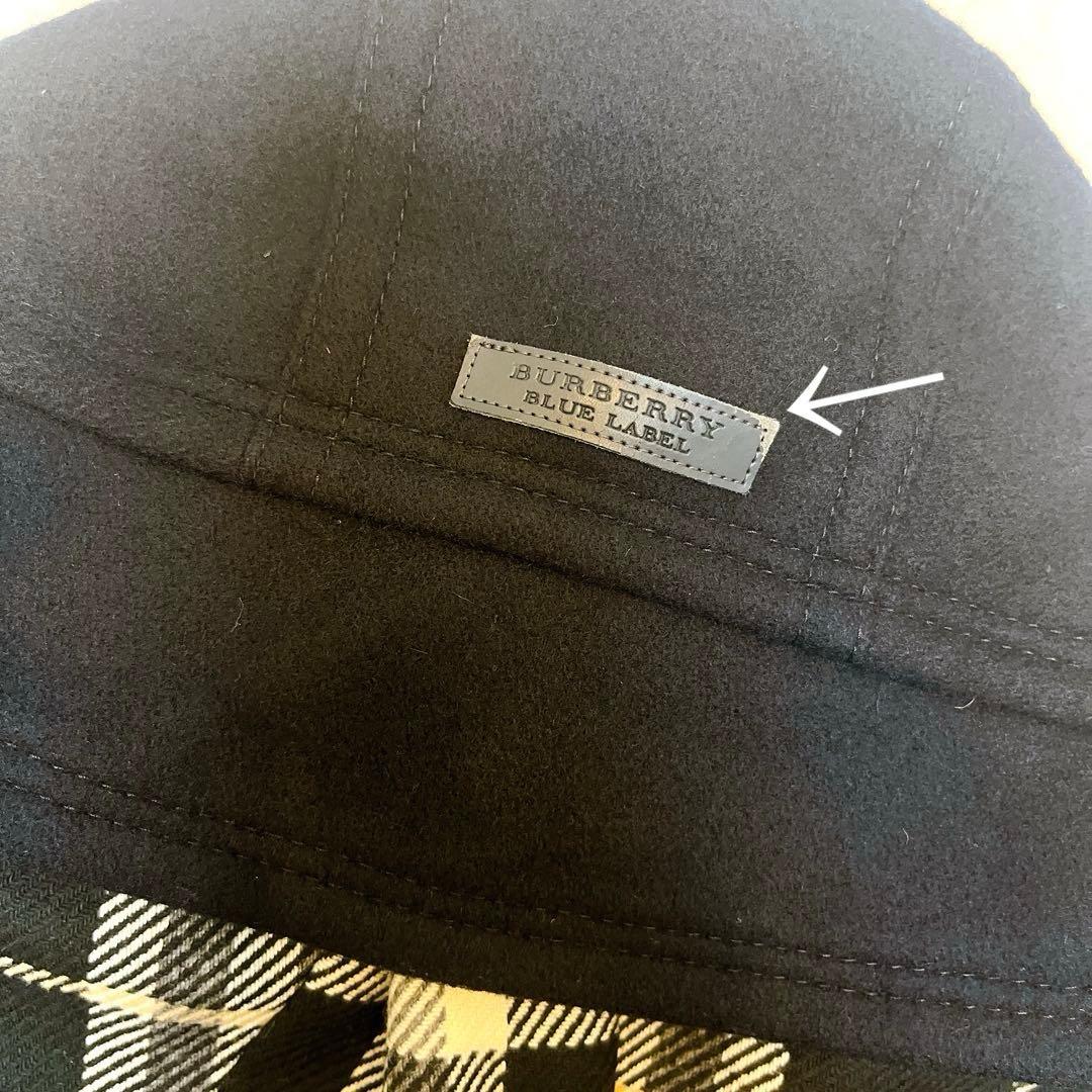 美品◆バーバリー ウール ケープ コート 銀ボタン ノバチェック◇ネイビー 38