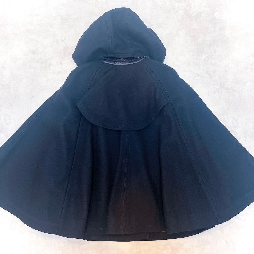 美品◆バーバリー ウール ケープ コート 銀ボタン ノバチェック◇ネイビー 38