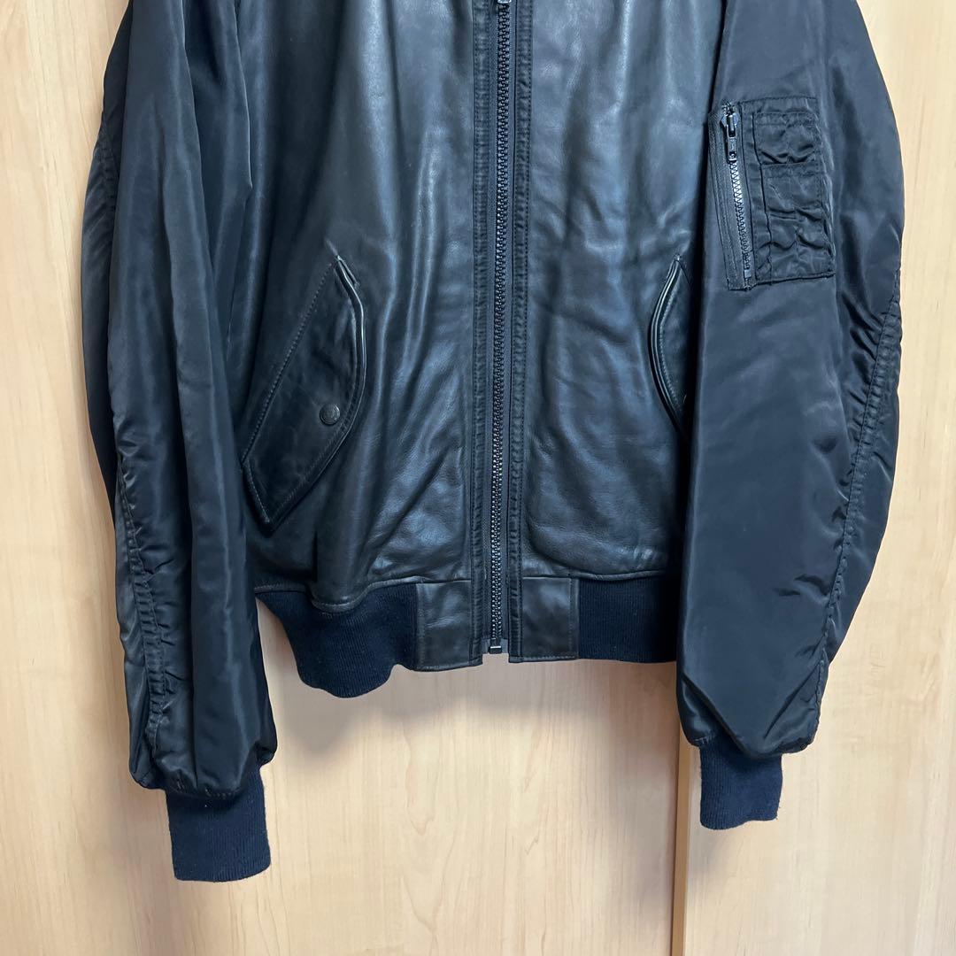 90s DKNY レザー × ナイロン MA-1 ボンバージャケット ビンテージ