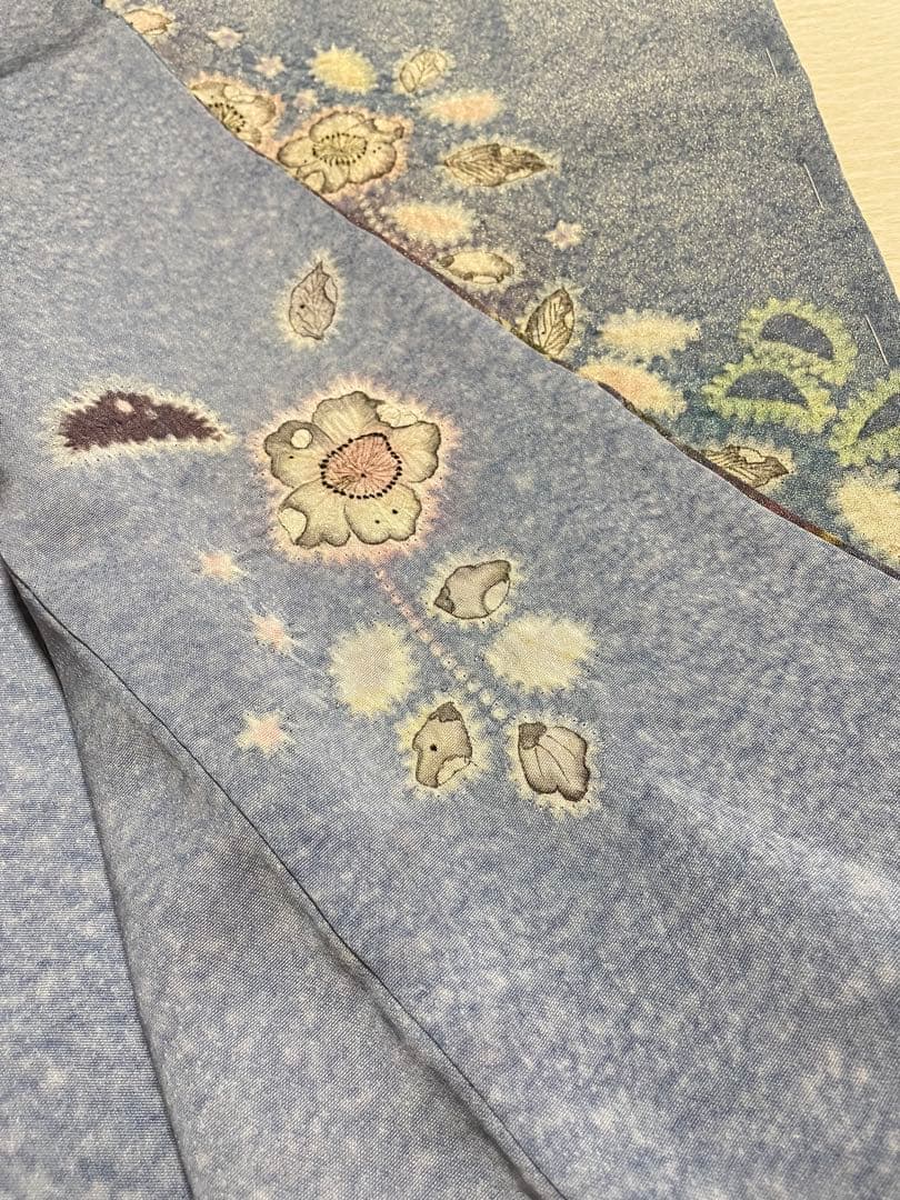 訪問着フルセット　辻ヶ花　作家　落款　絞り　銀通し　ふくれ帯　しつけ糸付