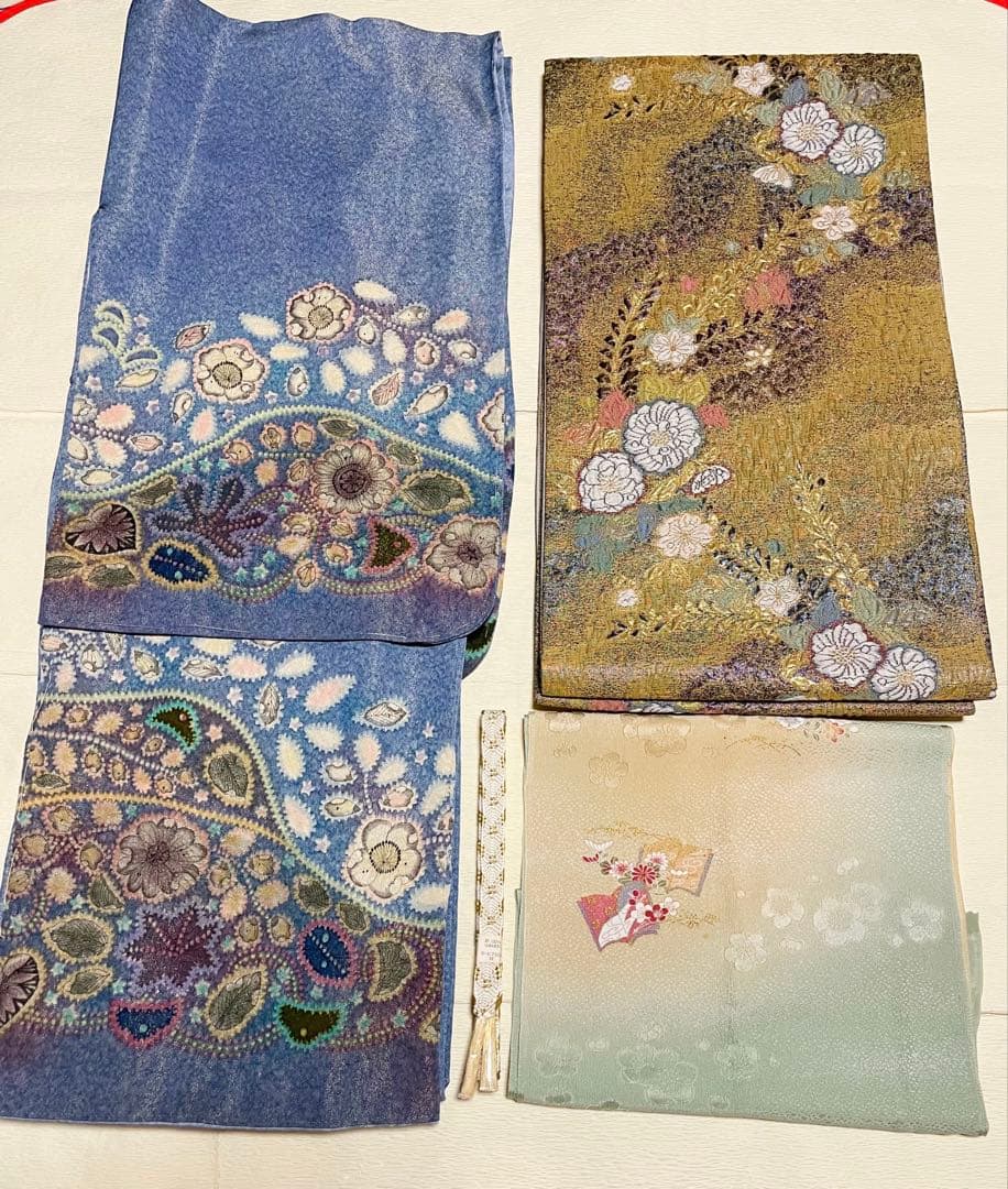 訪問着フルセット　辻ヶ花　作家　落款　絞り　銀通し　ふくれ帯　しつけ糸付