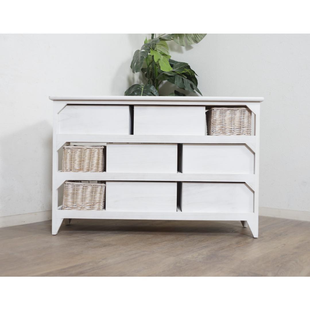 【新品・未使用】　シャビー仕上げ　チェスト　3段9杯　バスケット 完成品