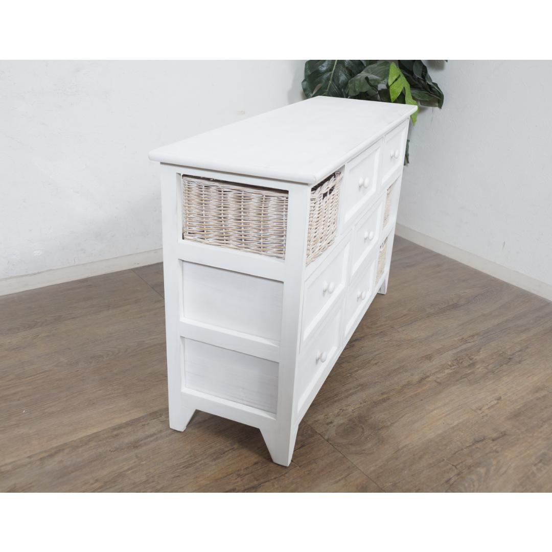 【新品・未使用】　シャビー仕上げ　チェスト　3段9杯　バスケット 完成品