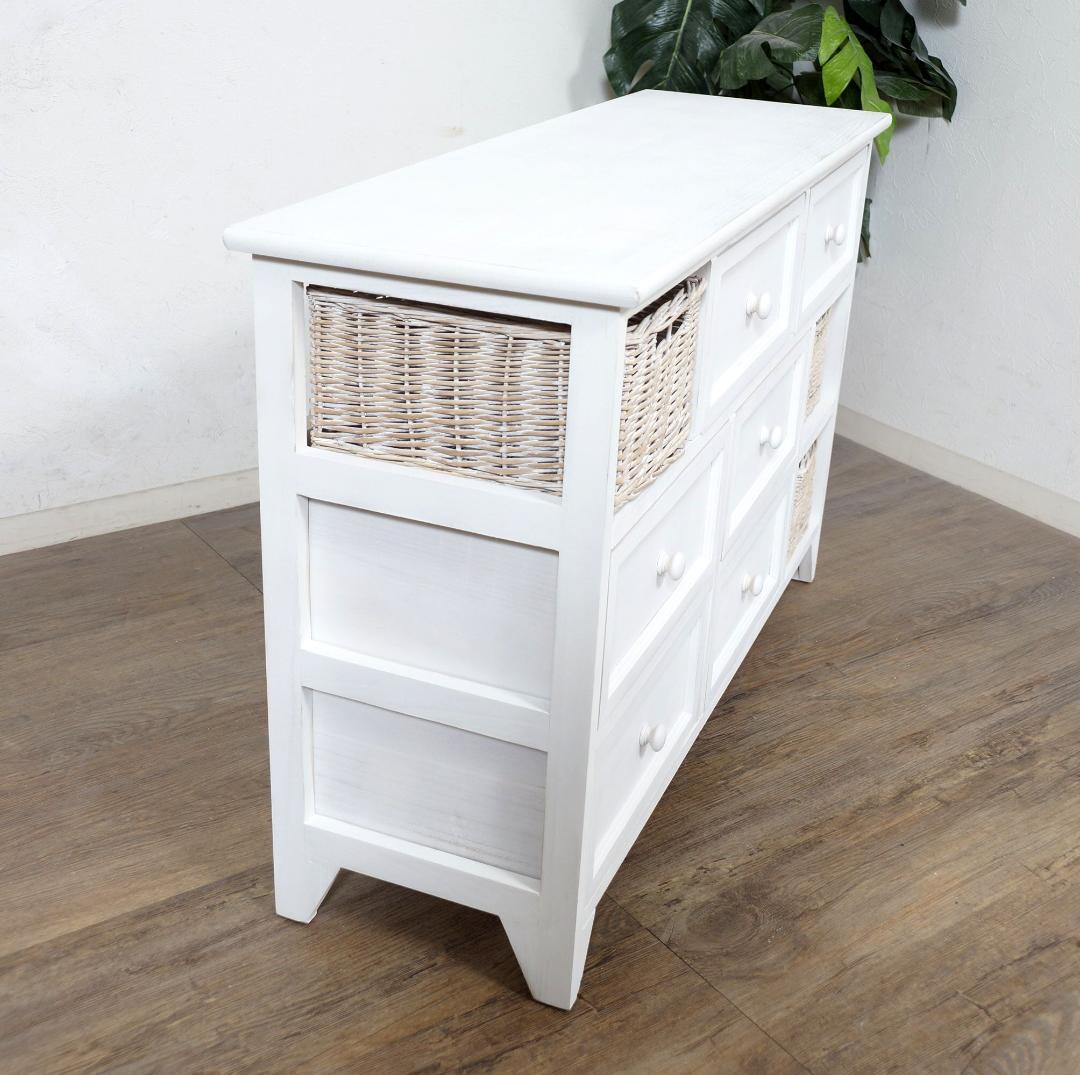 【新品・未使用】　シャビー仕上げ　チェスト　3段9杯　バスケット 完成品