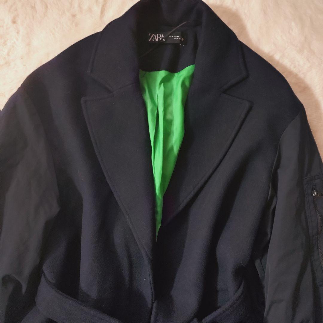 【美品】ZARA マッチングボンバーコート ネイビー Mサイズ MA-1 ロング