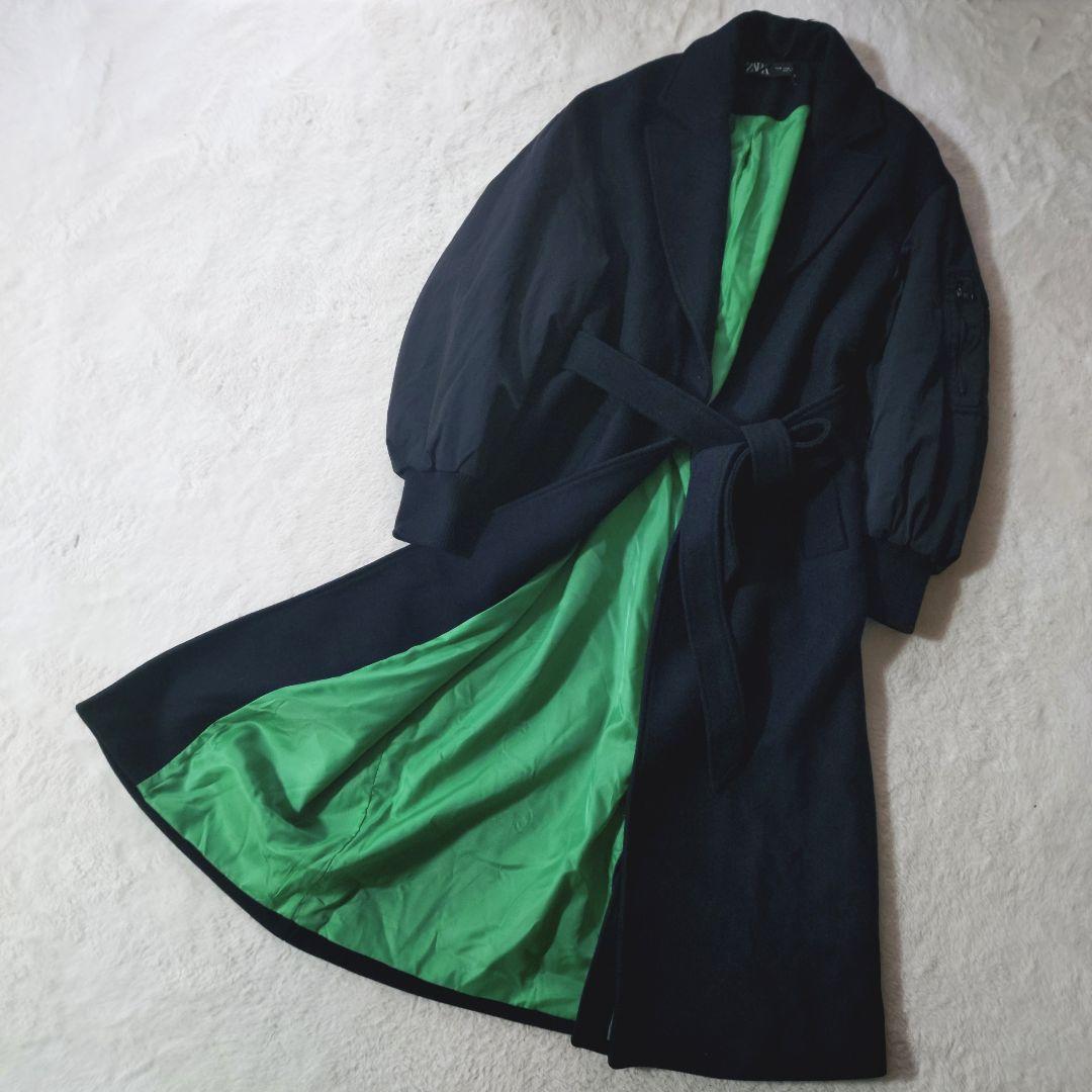 【美品】ZARA マッチングボンバーコート ネイビー Mサイズ MA-1 ロング