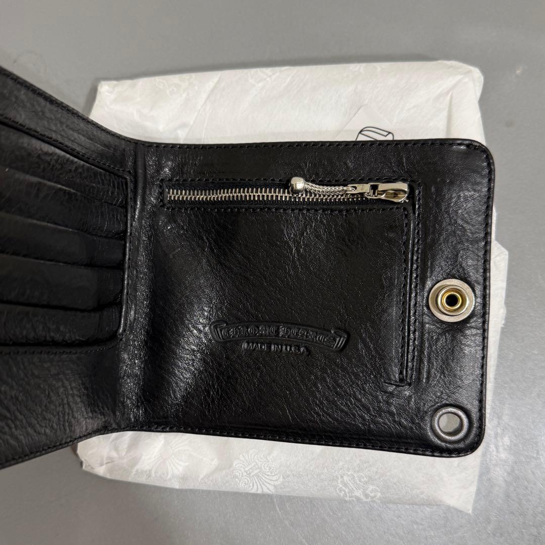 新品／ クロムハーツ レザー ウォレット ブラック 1SNAP フラワーボタン