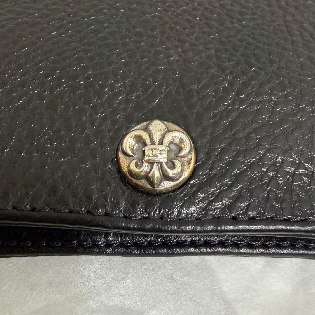 新品／ クロムハーツ レザー ウォレット ブラック 1SNAP フラワーボタン