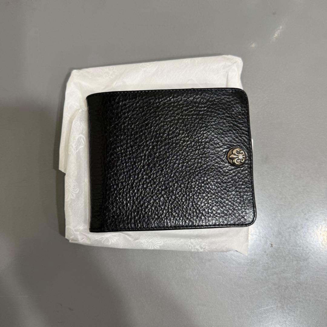 新品／ クロムハーツ レザー ウォレット ブラック 1SNAP フラワーボタン