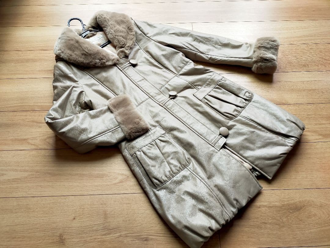 美品 PARIENNEパリエンヌ柔らか羊革レッキスフード付コートジャケット９号М