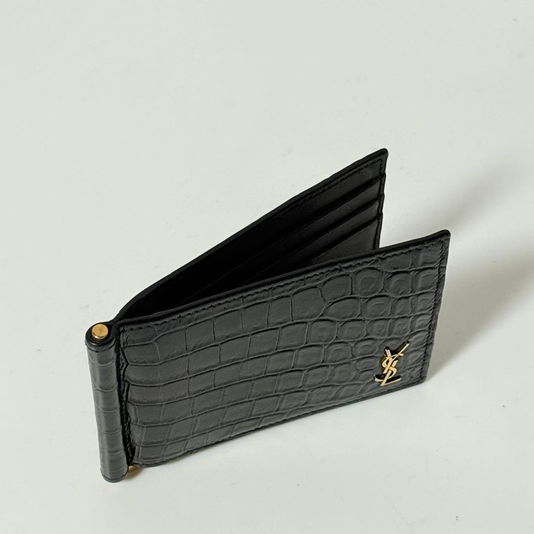 ⭐️未使用級⭐️　サンローラン　YSL　カサンドラロゴ　クロコ型押し　マネークリップ