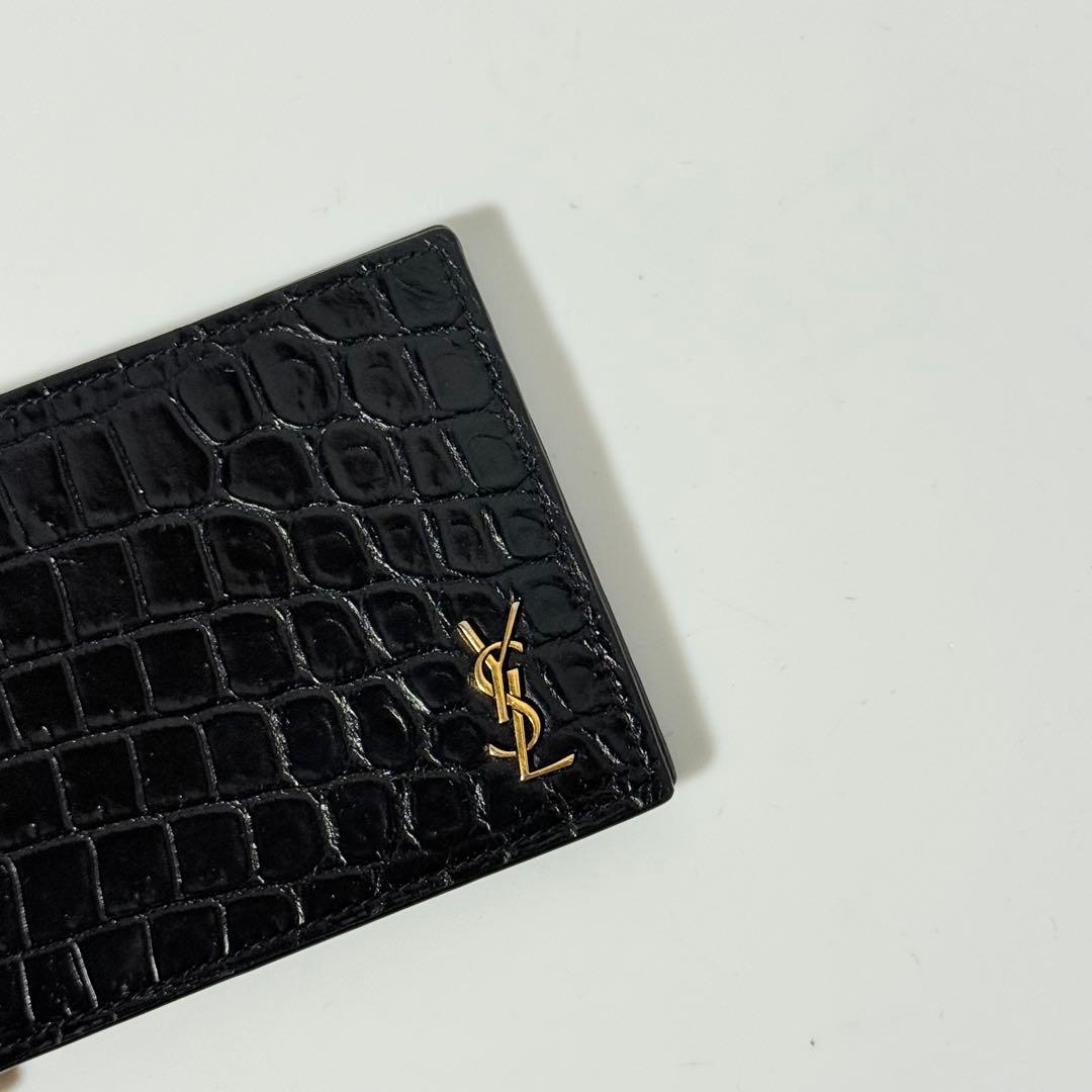 ⭐️未使用級⭐️　サンローラン　YSL　カサンドラロゴ　クロコ型押し　マネークリップ