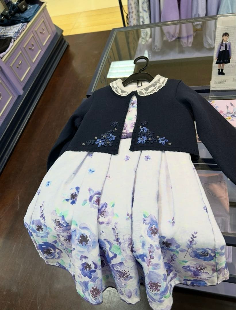 美品　花柄ノースリーブドレス（紫色系）、ジャケット、ブラウスセット120㎝