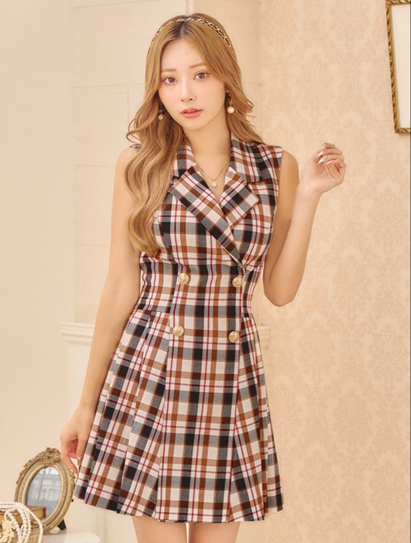 an アン　キャバドレス　襟付き　チェック　タイト　チェック柄
