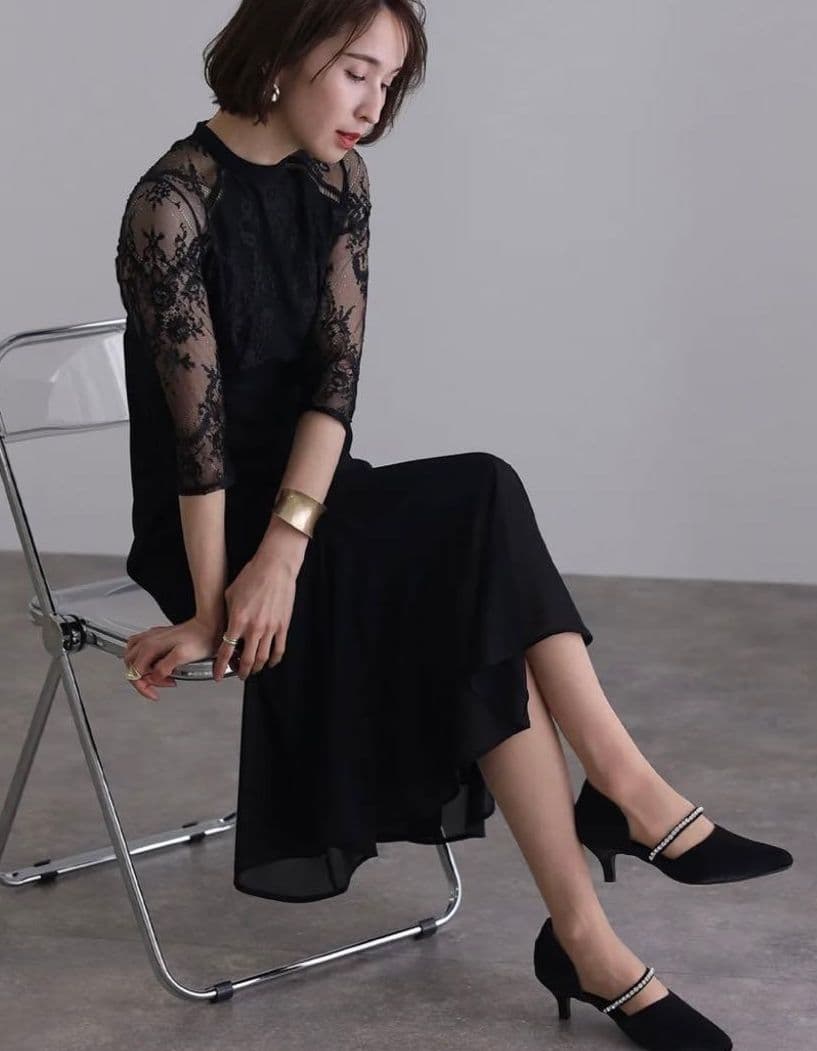 PourVousプールヴー/レースハイウエスト切替えマーメイドワンピース ドレス