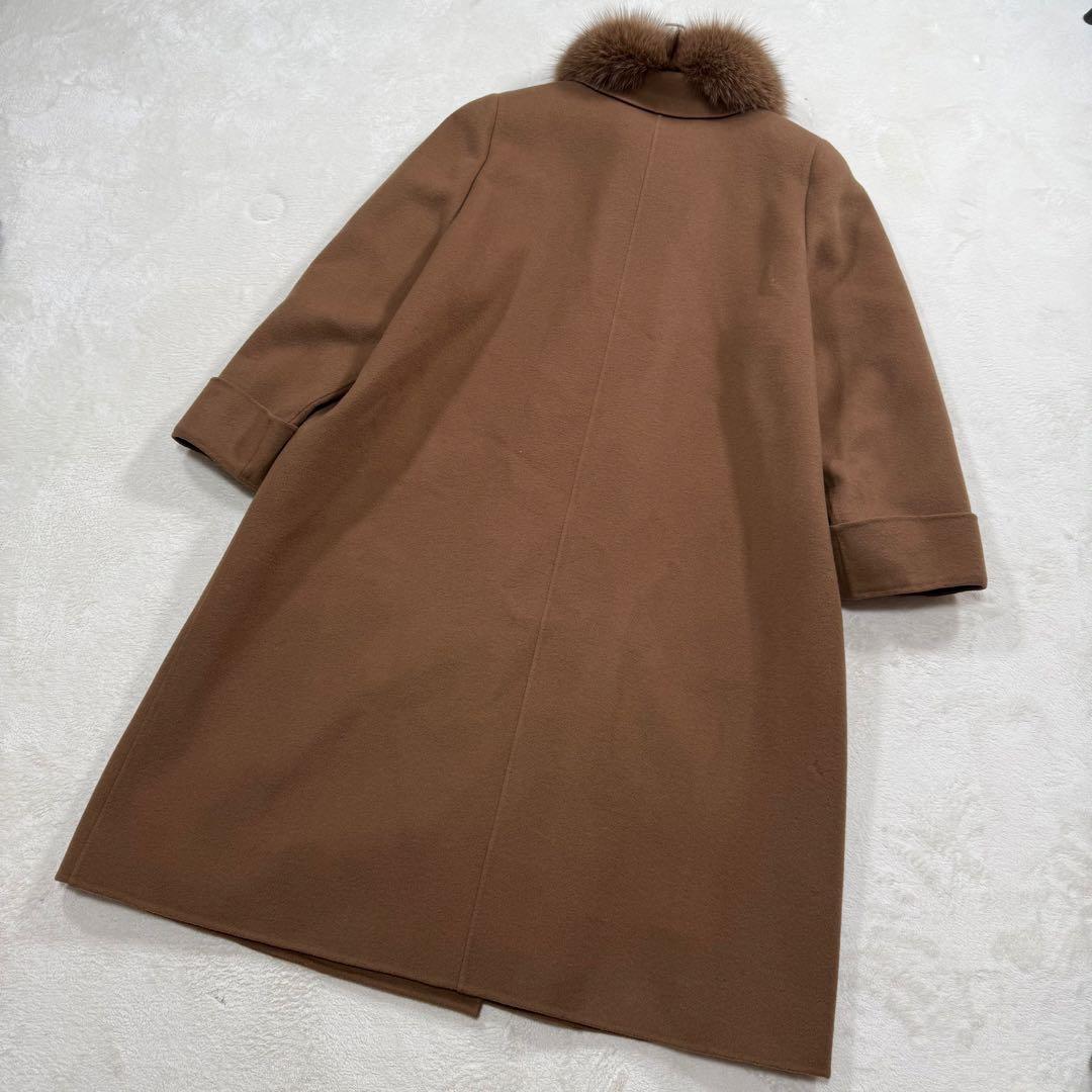 Leilian カシミヤ混 ダブル ロングコート フォックスファー 13+
