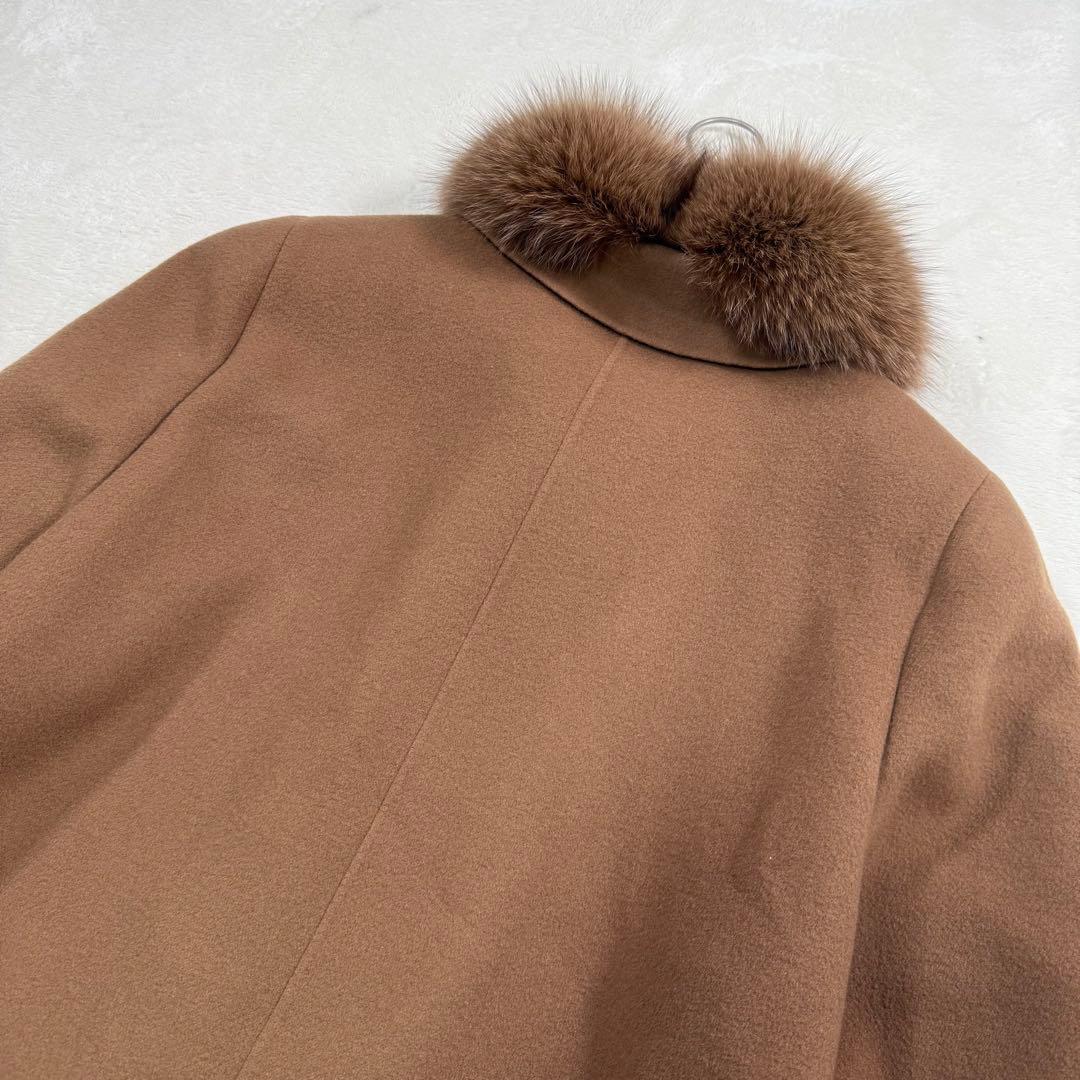 Leilian カシミヤ混 ダブル ロングコート フォックスファー 13+