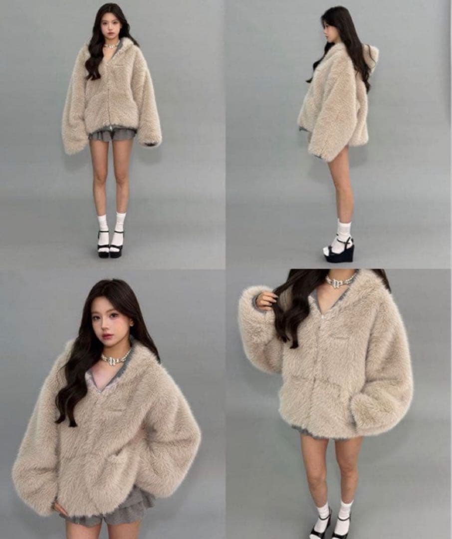 ジャケット・アウター andwang Kirakira 2way fur zip up gray