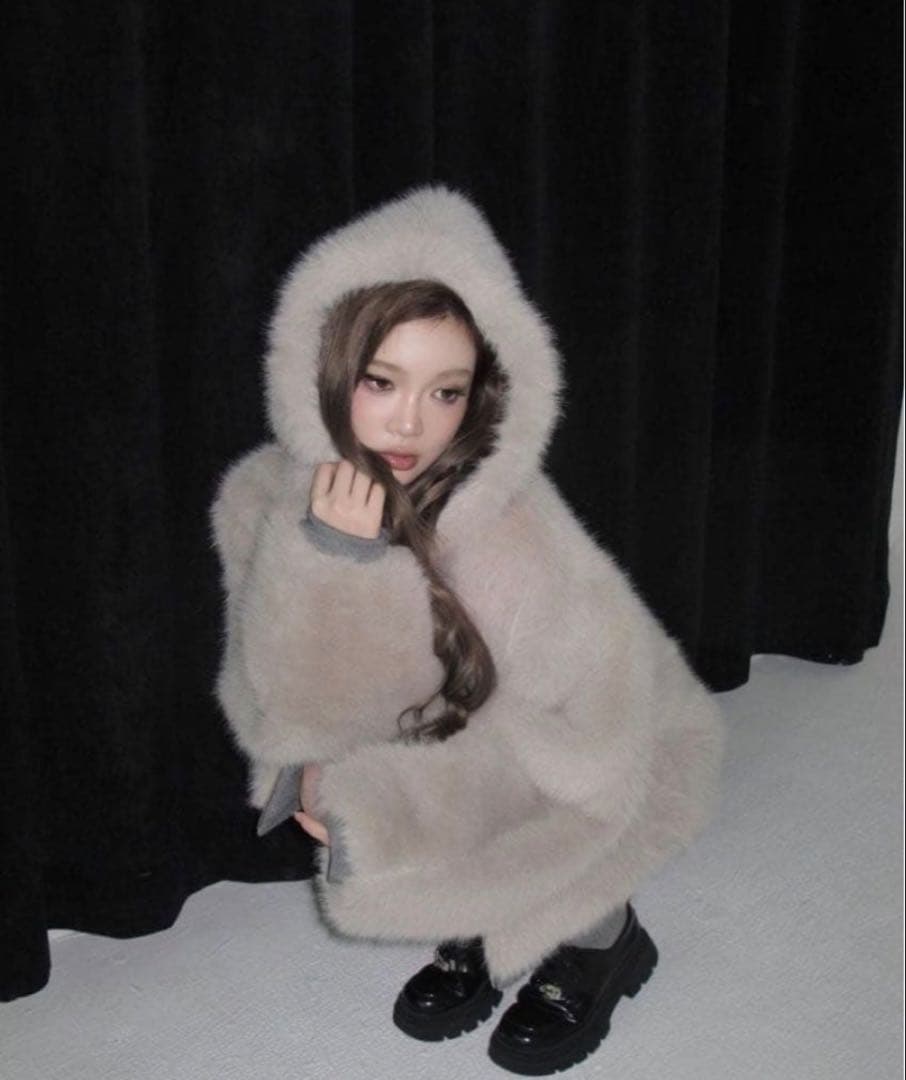 ジャケット・アウター andwang Kirakira 2way fur zip up gray