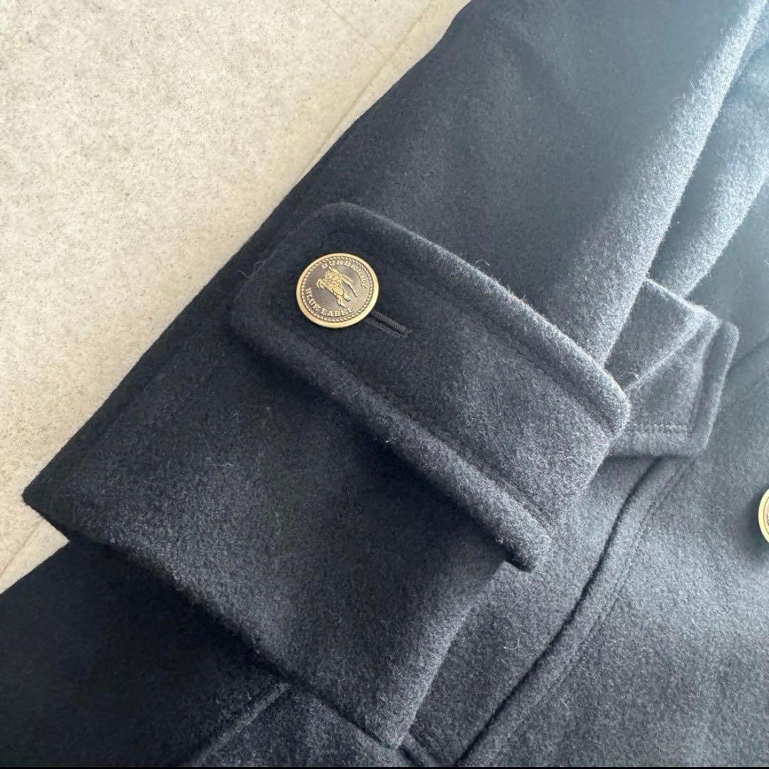 バーバリーブルーレーベル　ロングコート　金ボタン　黒　36 ノバチェック　ダブル