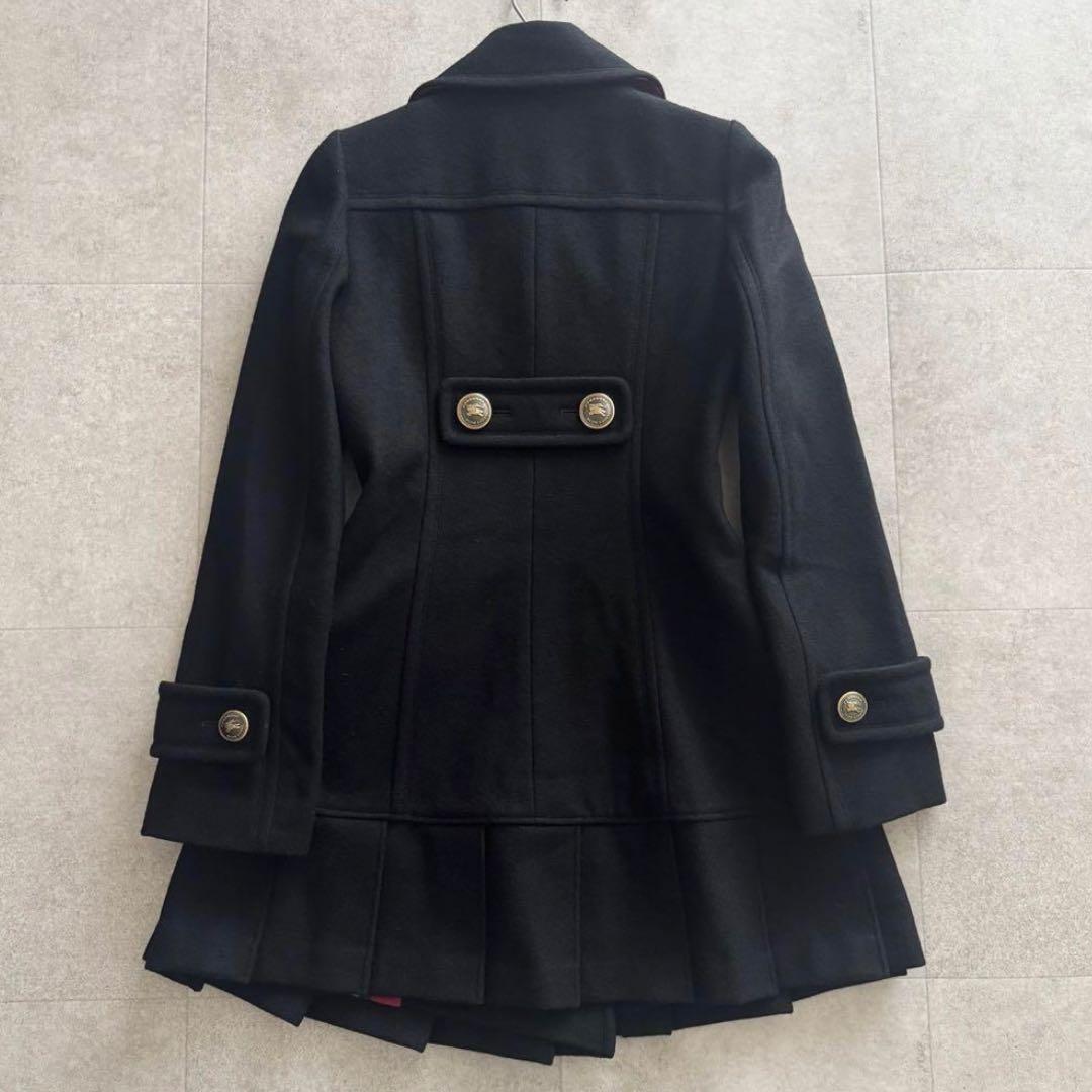 バーバリーブルーレーベル　ロングコート　金ボタン　黒　36 ノバチェック　ダブル