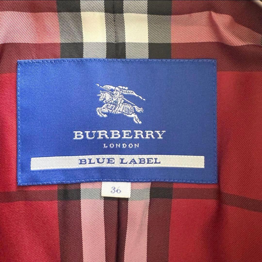 バーバリーブルーレーベル　ロングコート　金ボタン　黒　36 ノバチェック　ダブル