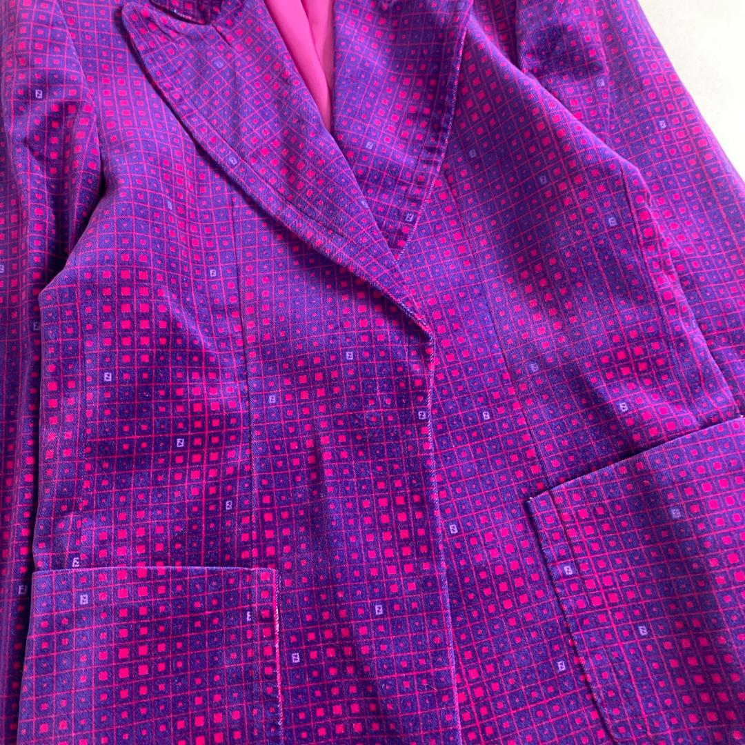 フェンディ　ジャケット　ベルベット　ロゴ　FENDI ベロア 総柄 パープル系