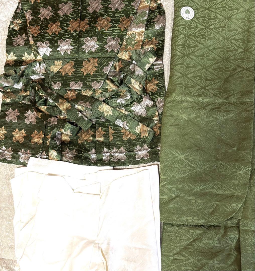 七五三　5才　男の子　晴れ着一色　フルセット　一度使用　グリーン濃淡系　違い矢紋