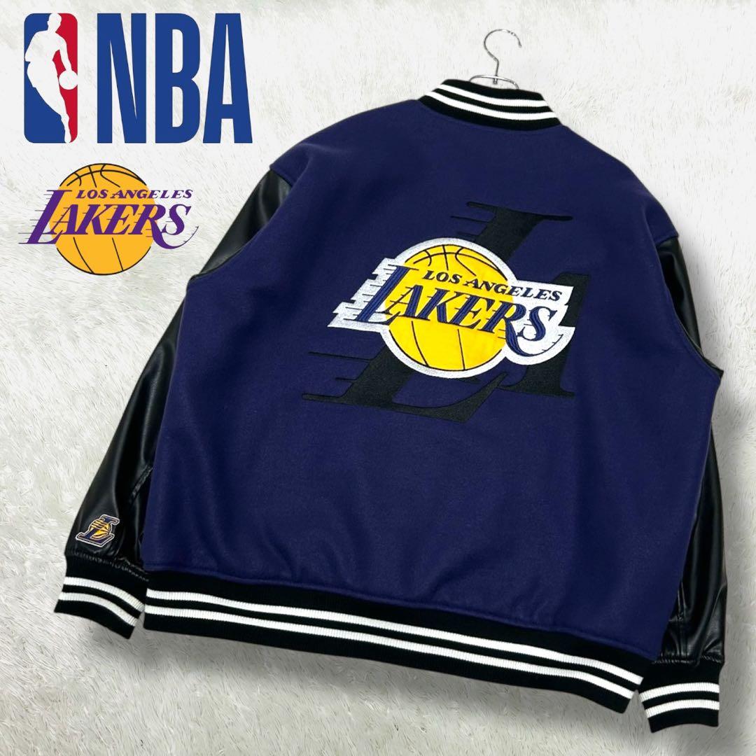 極美品 NBA ロサンゼルス レイカーズ スタジャン ウール レザー切替 XL