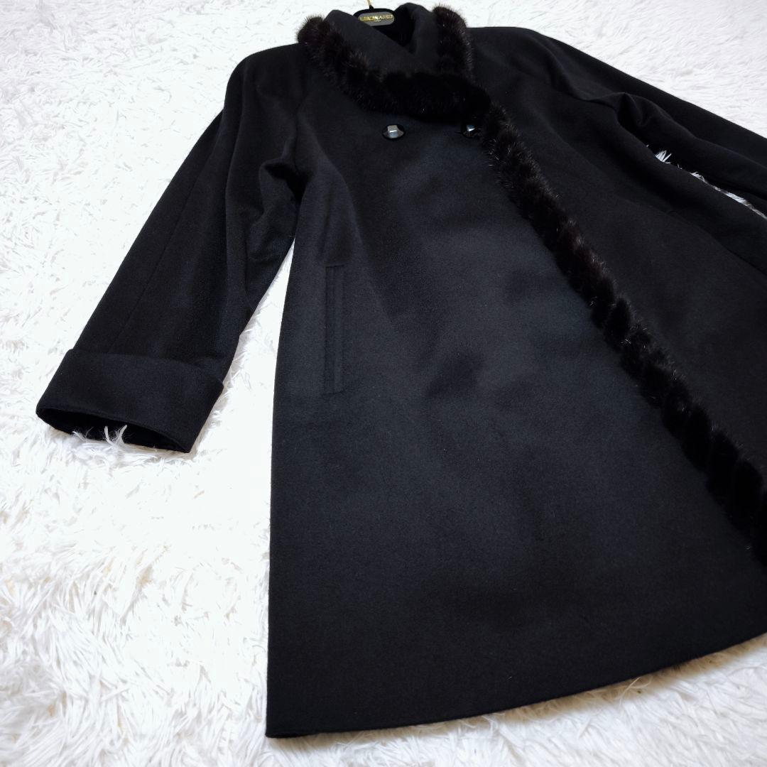 【未使用級】ピュアカシミヤ100% ミンクファー ロングコート 黒 M