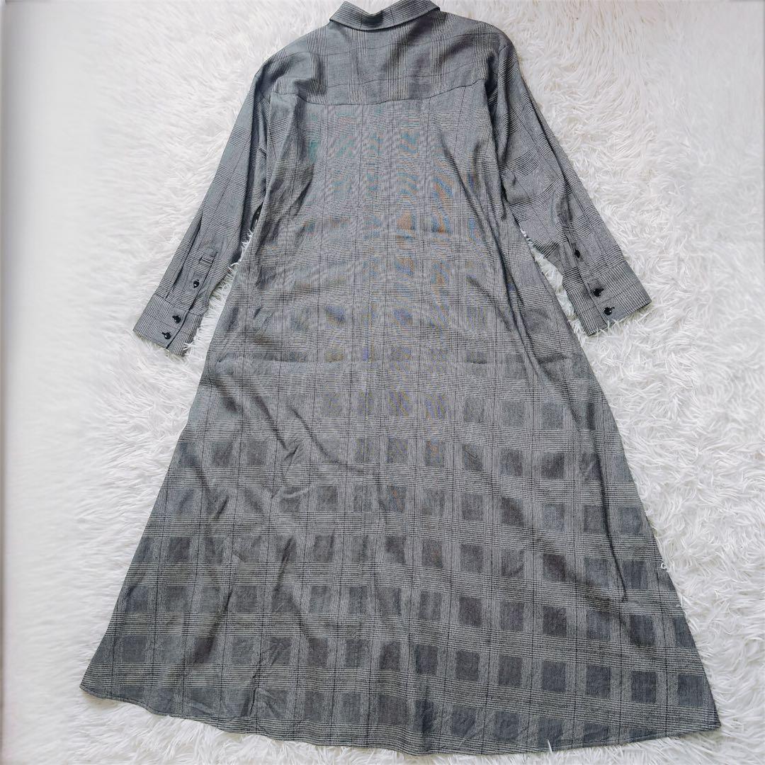 アナイ　シャツワンピース　グレンチェック　長袖　グレー　着丈116cm 38 M