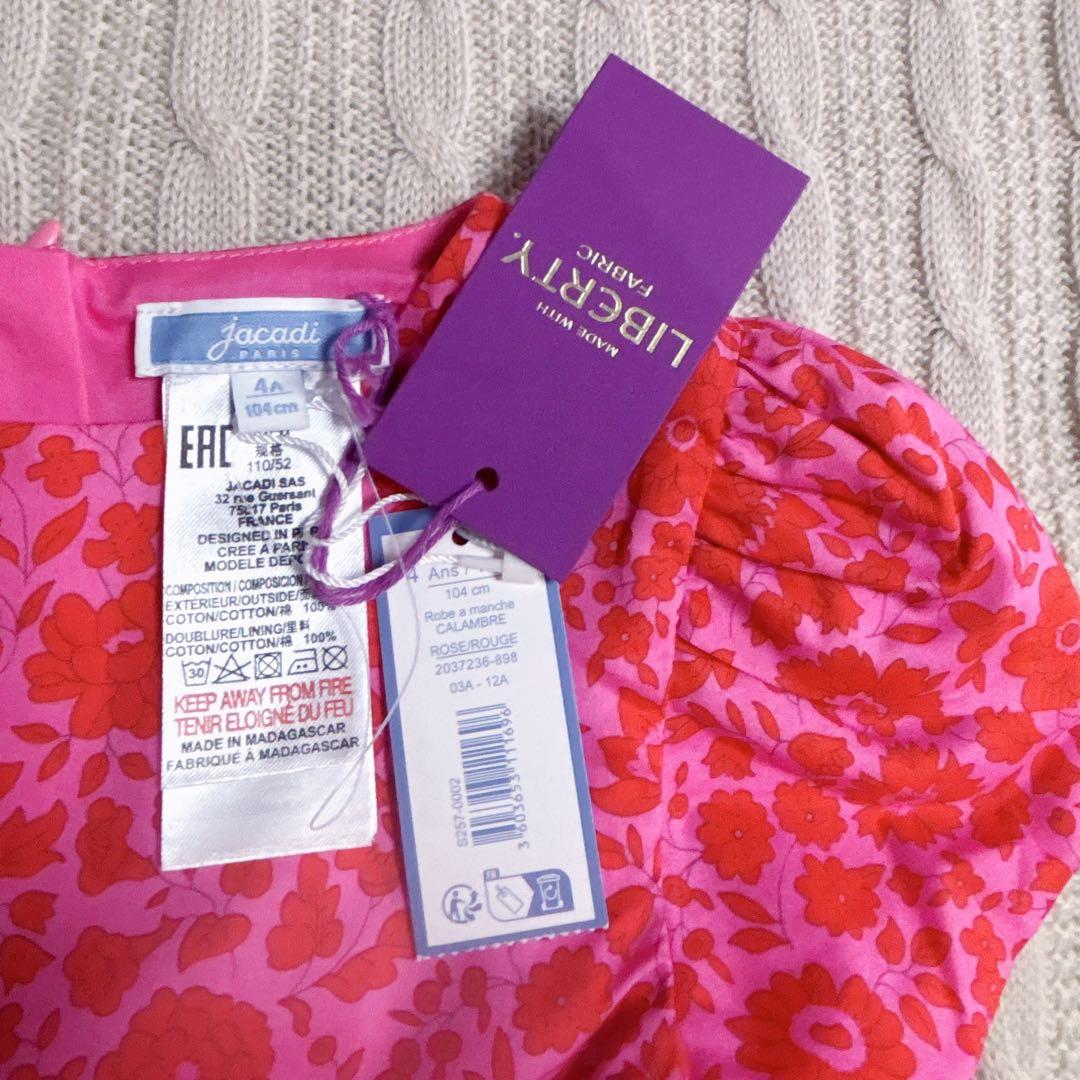新品　Jacadi × LIBERTY 花柄　半袖ワンピース ピンク　4A