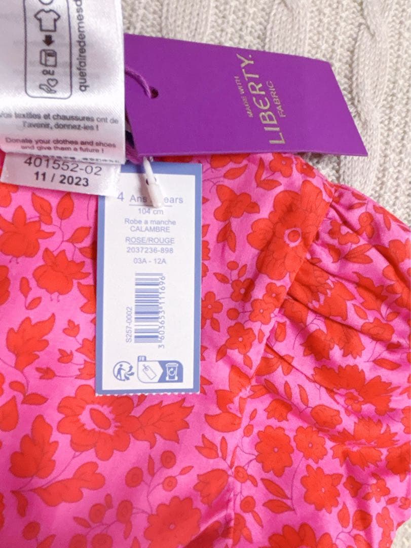 新品　Jacadi × LIBERTY 花柄　半袖ワンピース ピンク　4A