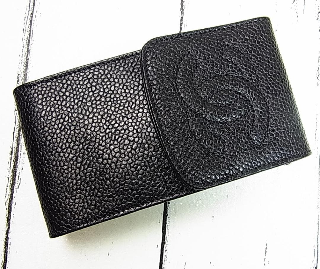 正規美品シャネル　キャビアスキン チェーン付ポーチ型キーケース シガレットケース