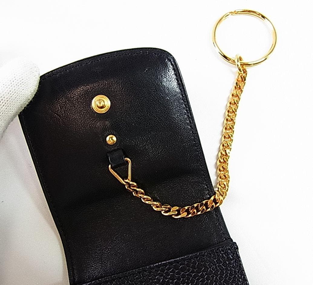 正規美品シャネル　キャビアスキン チェーン付ポーチ型キーケース シガレットケース
