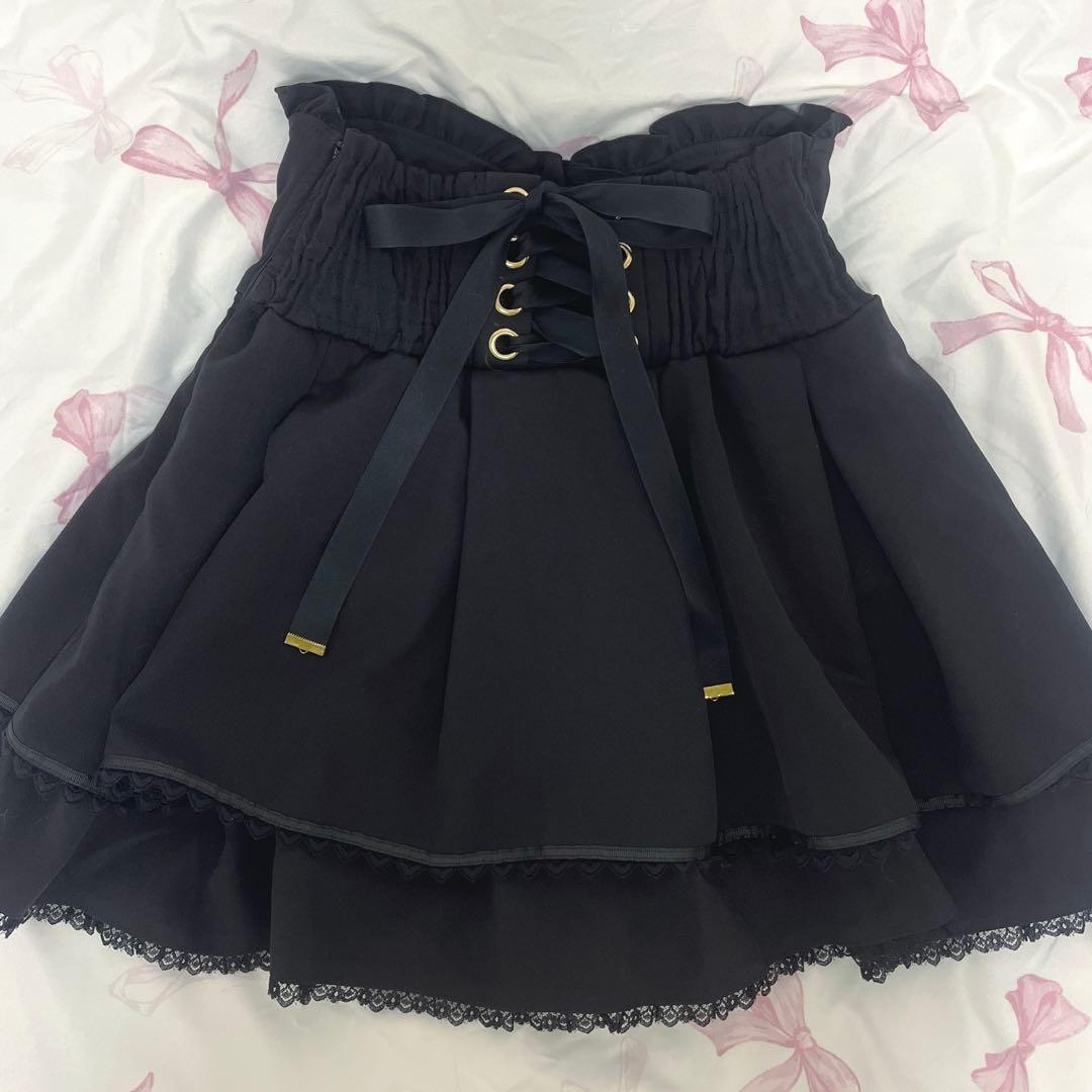 LIZLISA 2連リボンベルトスカパン ブラック