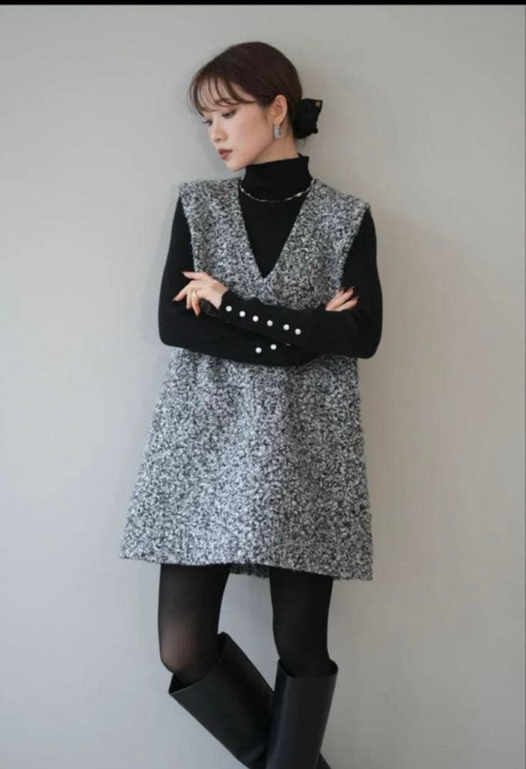 lumier ミックスループヤーンニットミニワンピース/GRAY