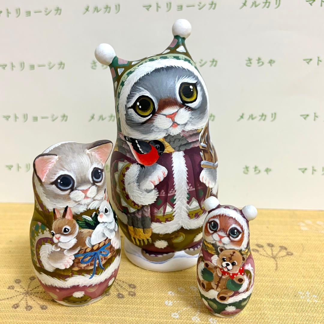 作家もの　マトリョーシカ　猫　スヴェトラーナ・ニコラエヴァ　手描き