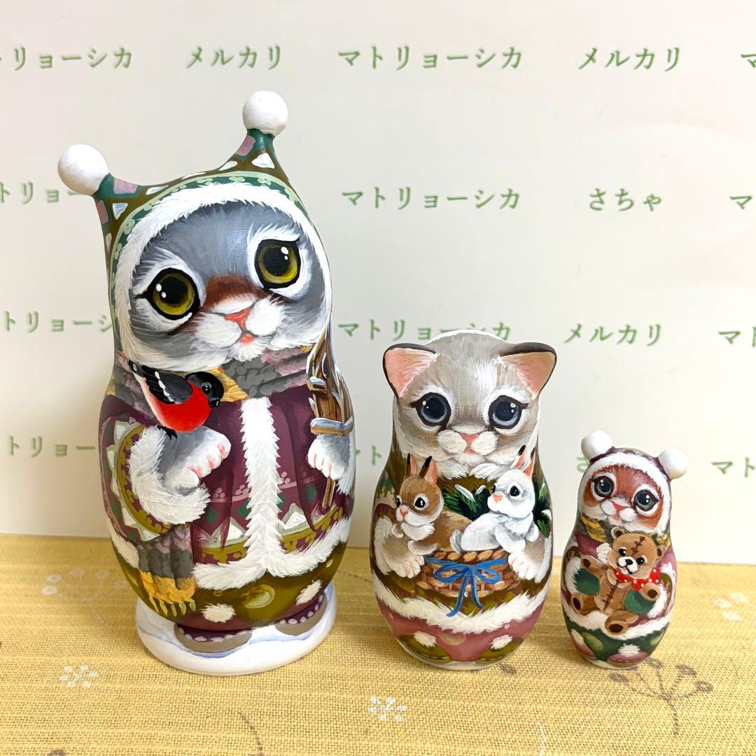 作家もの　マトリョーシカ　猫　スヴェトラーナ・ニコラエヴァ　手描き